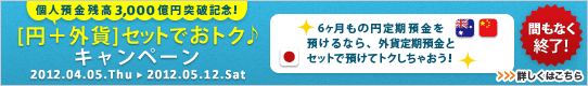 【個人預金残高3,000億円突破記念！】［円＋外貨］セットでおトク♪キャンペーン 詳しくはこちら