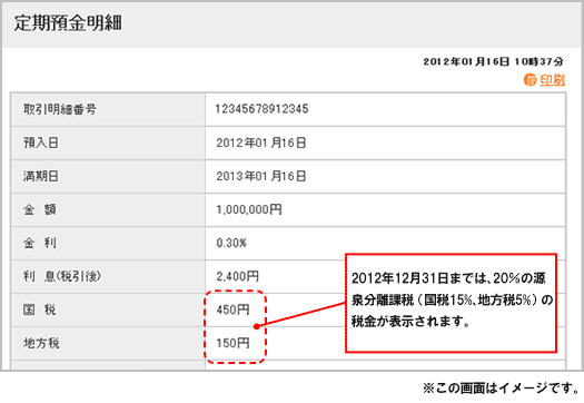 円定期預金明細画面