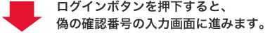 ↓ ログインボタンを押下すると、偽の確認番号の入力画面に進みます。