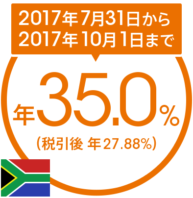 2017年7月31日から2017年10月1日まで 年35.0％（税引後 年27.88％）