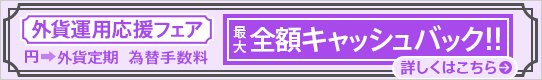 [外貨運用応援フェア] 【円→外貨定期】為替手数料最大全額キャッシュバック！