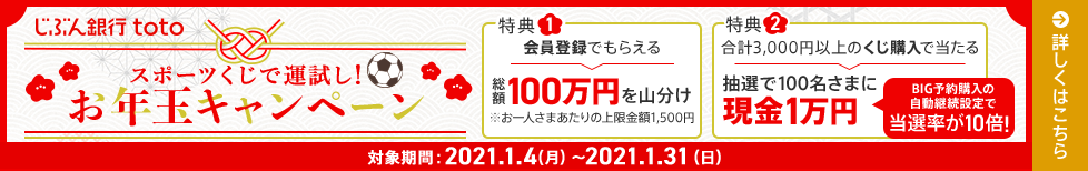 じぶん銀行toto スポーツくじで運試し!お年玉キャンペーン