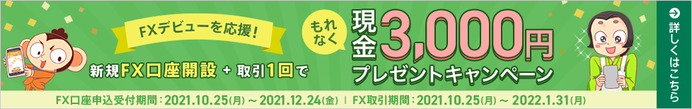 はじめてのFXで現金3,000円プレゼント!