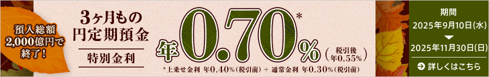 3ヶ月もの円定期預金 特別金利