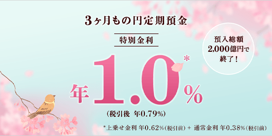 3ヶ月もの円定期預金 特別金利
