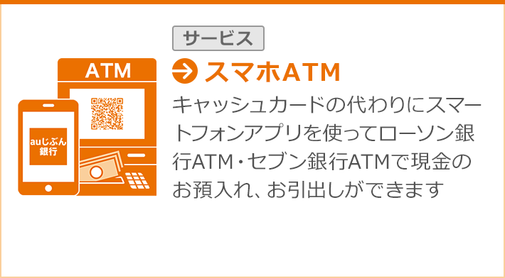スマホATM キャッシュカードの代わりにスマートフォンアプリを使ってローソン銀行ATM・セブン銀行ATMで現金のお預入れ、お引出しができます