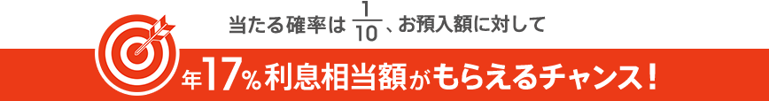 当たる確率は1/10、お預入額に対して年17％利息相当額がもらえるチャンス！