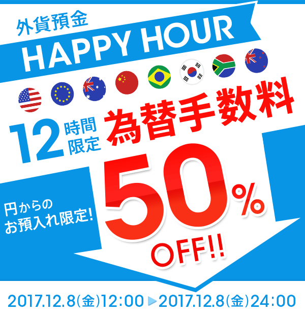 外貨預金 Happy Hour 12時間限定 円 外貨 為替手数料50 Off じぶん銀行 外貨預金 Happy Hour 12時間限定 円 外貨 為替手数料50 Off じぶん銀行