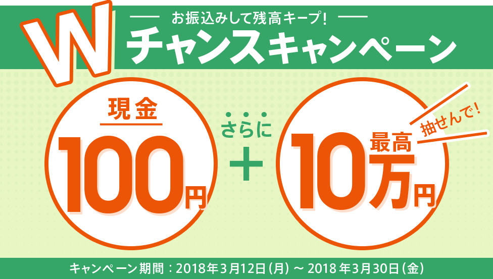 振込むだけで100円！Ｗチャンスキャンペーン！