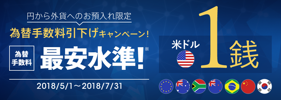 為替手数料最安水準！為替手数料 引下げキャンペーン