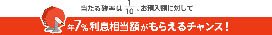 当たる確率は1/10、お預入額に対して年7.0％利息相当額がもらえるチャンス！