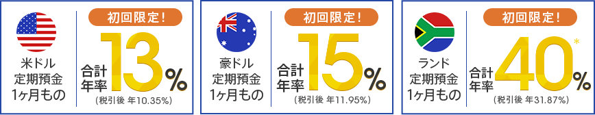 図：米ドル定期預金　豪ドル定期預金　ランド定期預金