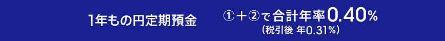 1年もの円定期預金 ①＋②で合計年率　0.40％（税引後 年0.31％）