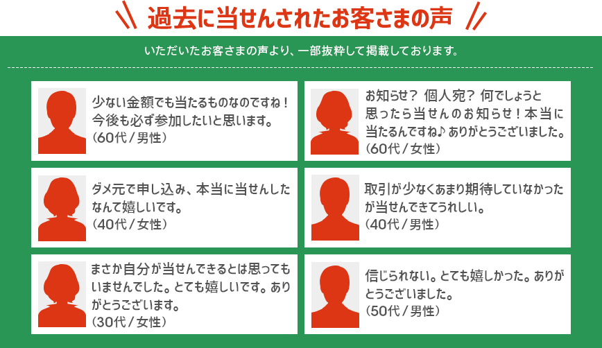 過去に当せんされたお客さまの声