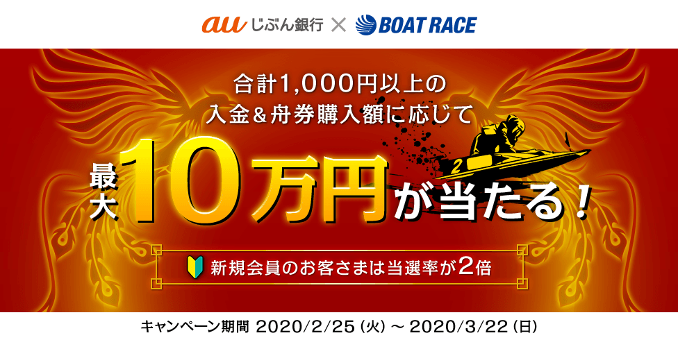 合計1,000円以上の入金＆舟券購入額に応じて最大10万円が当たる！