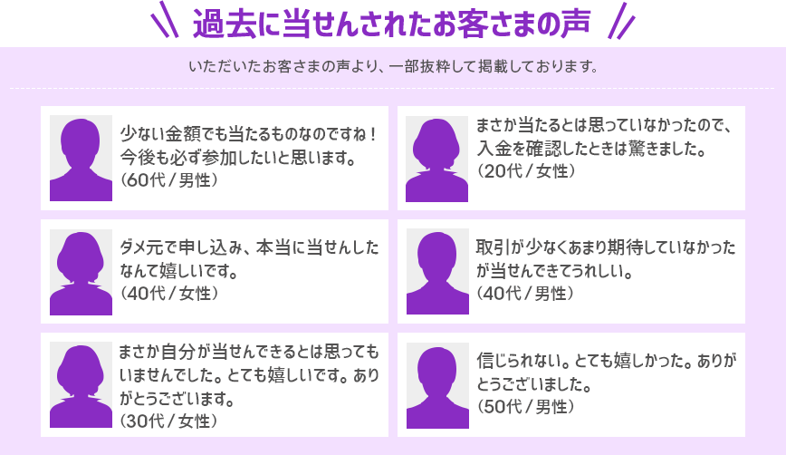 過去に当せんされたお客さまの声