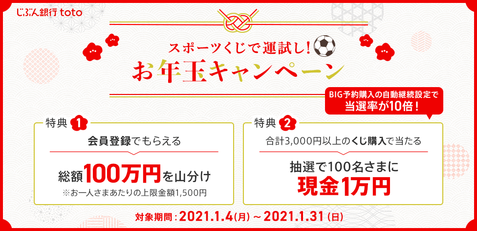 じぶん銀行toto スポーツくじで運試し！お年玉キャンペーン