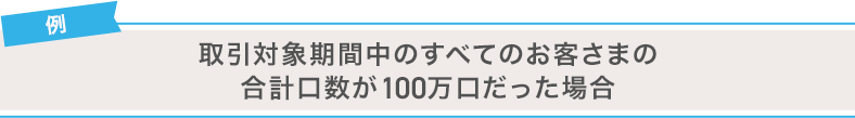 例 取引対象期間中のすべてのお客さまの合計口数が100万口だった場合