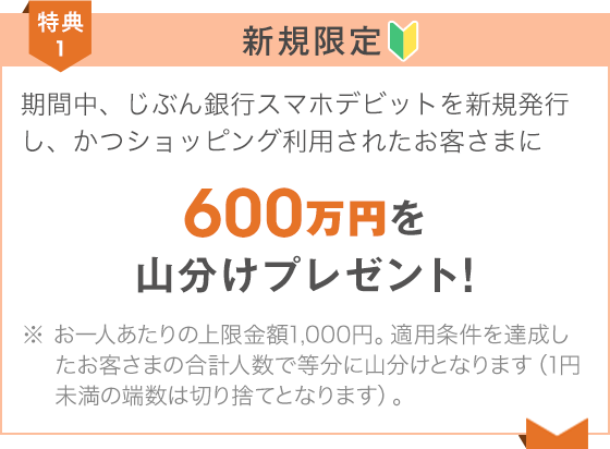 総額1,000万円山分け じぶん銀行スマホデビットキャンペーン