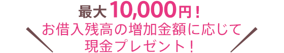 最大10,000円！ ＼お借入残高の増加金額に応じて現金プレゼント！／