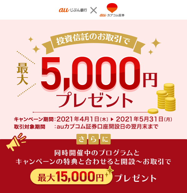 投資信託のお取引で5,000円プレゼント | auじぶん銀行