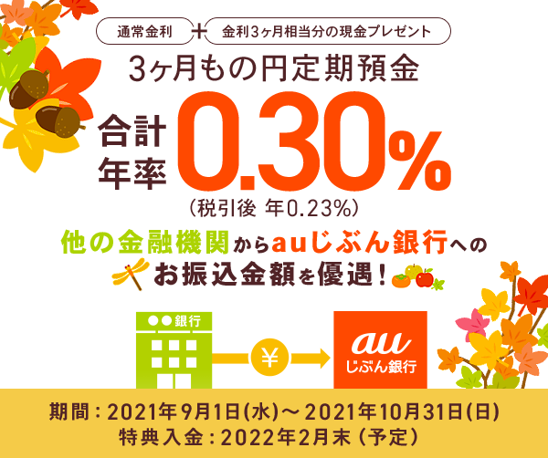 振込みで優遇 円定期預金キャンペーン Auじぶん銀行