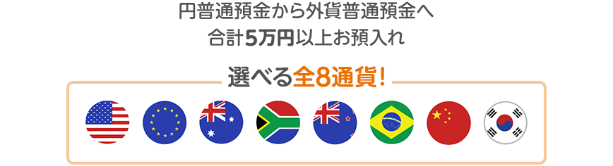 円普通預金から外貨普通預金へ合計5万円以上お預入れ