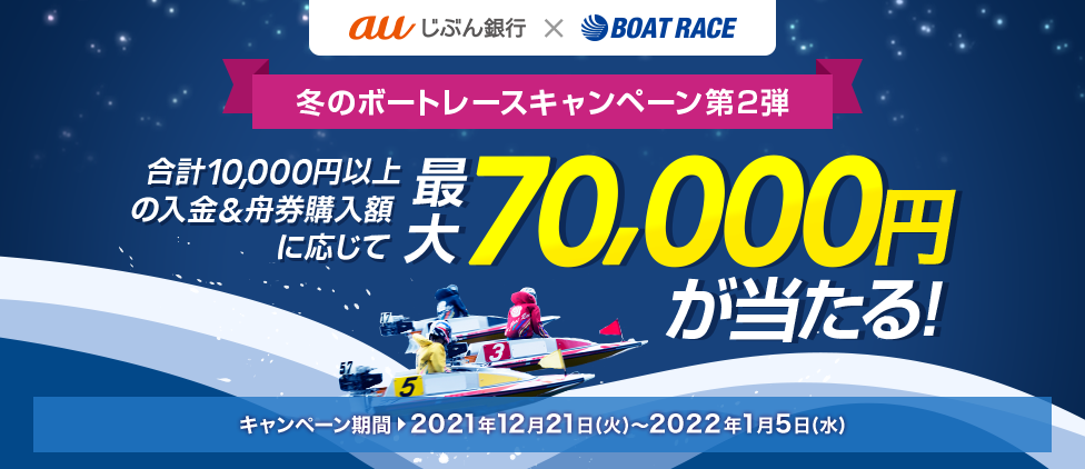 合計10,000円以上の入金&舟券購入額に応じて最大70,000円が当たる！