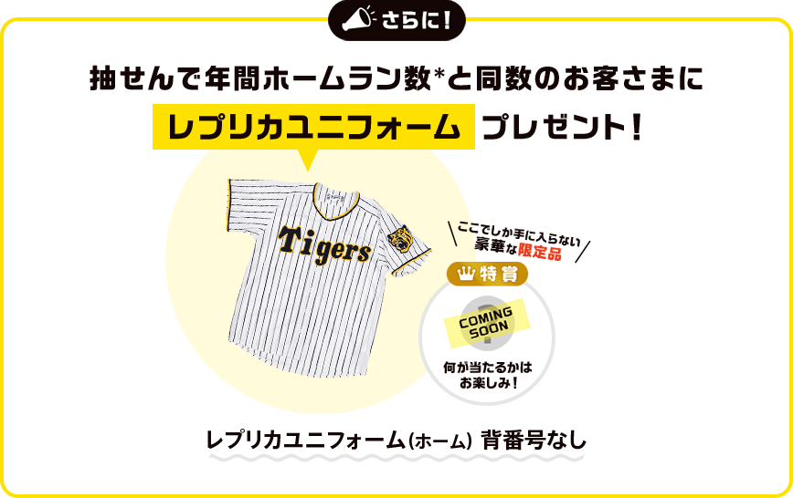 さらに!抽せんで年間ホームラン数*と同数のお客さまにレプリカユニフォームプレゼント!