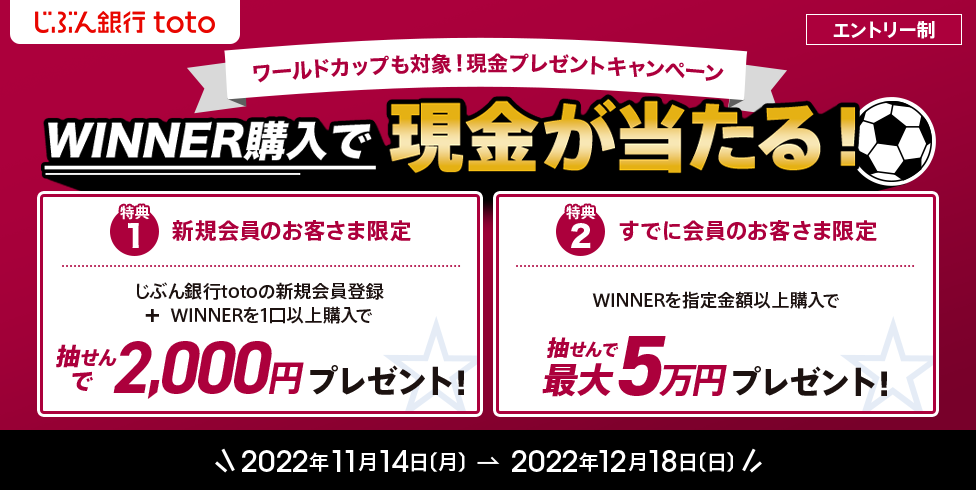 じぶん銀行toto ワールドカップも対象！現金プレゼントキャンペーン