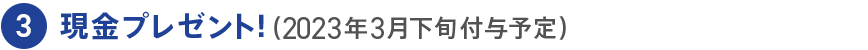 3 現金プレゼント！（2023年3月下旬付与予定）