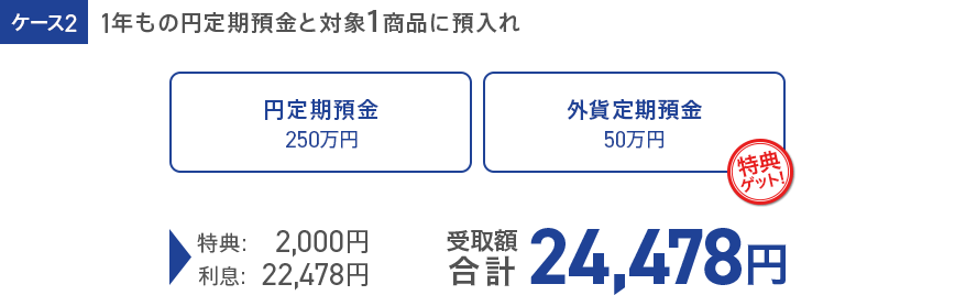 ケース2 1年もの円定期預金と対象1商品に預入れ