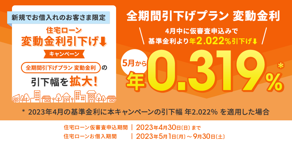 新規でお借入れのお客さま限定 住宅ローン 変動金利引下げキャンペーン