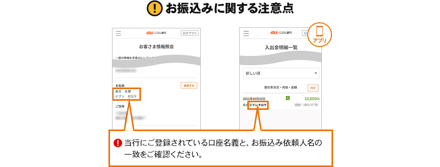 お振込みに関する注意点