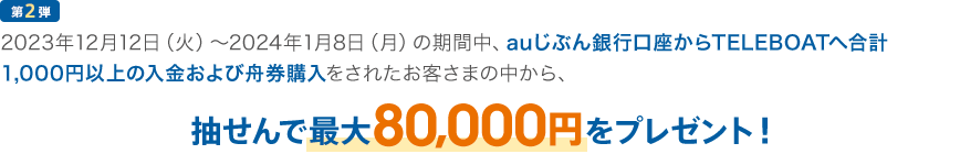 第2弾 抽せんで最大80,000円をプレゼント！