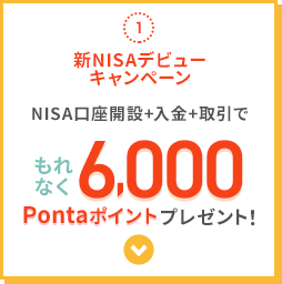1.新NISAデビューキャンペーン NISA口座開設＋入金＋取引で もれなく6,000Pontaポイントプレゼント！