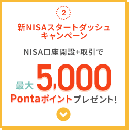 2.新NISAスタートダッシュキャンペーン NISA口座開設＋取引で 最大5,000Pontaポイントプレゼント！