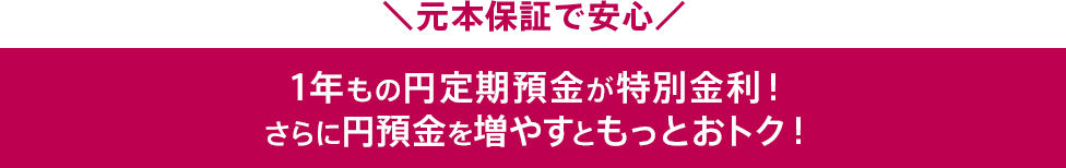 1年もの円定期預金が特別金利！さらに円預金を増やすともっとおトク！