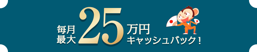 毎月最大25万円キャッシュバック！