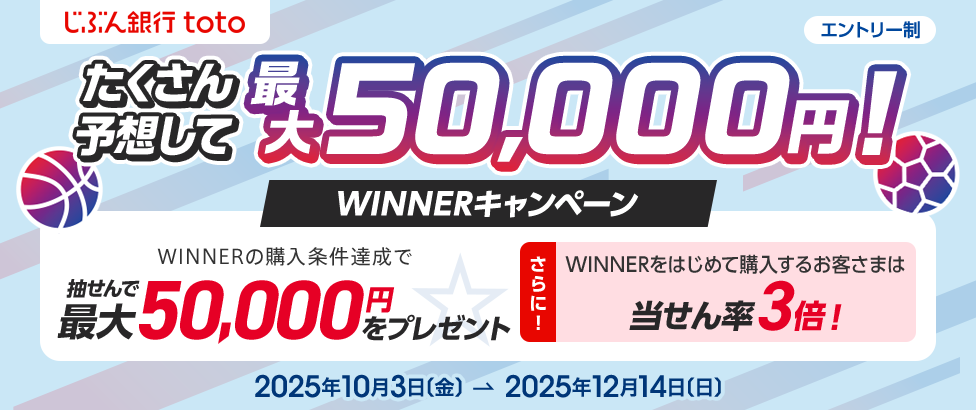 じぶん銀行toto たくさん予想して最大50,000円！ WINNERキャンペーン