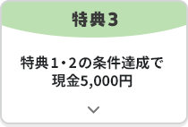 特典3 特典1・2の条件達成で現金5,000円