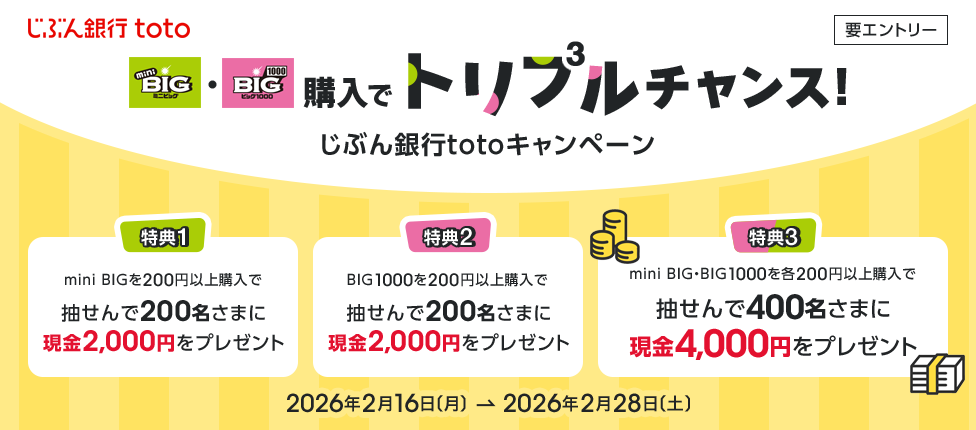 mini BIG・BIG1000購入でトリプルチャンス！じぶん銀行totoキャンペーン