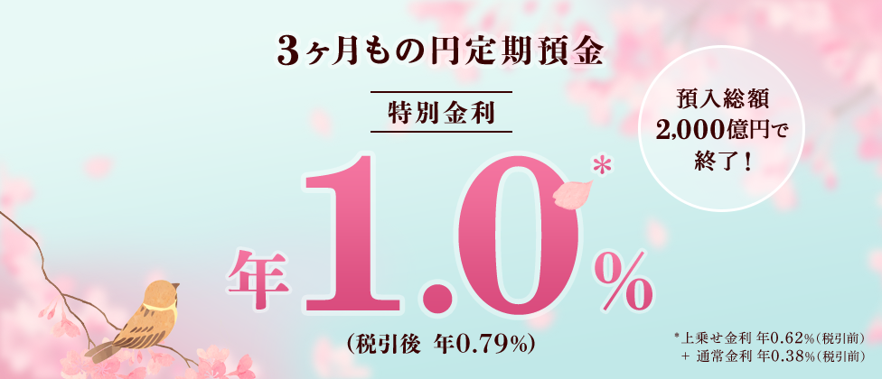 3ヶ月もの円定期預金 特別金利