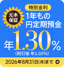 元本保証 特別金利 1年もの円定期預金