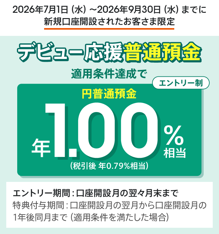 新規口座開設のお客さまへ】デビュー応援普通預金 | auじぶん銀行