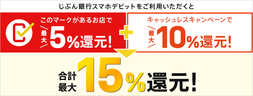 じぶん銀行スマホデビットをご利用いただくと合計最大15％還元！