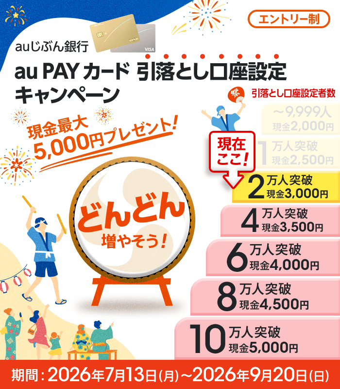 auじぶん銀行 au PAY カード 引落とし口座設定キャンペーン