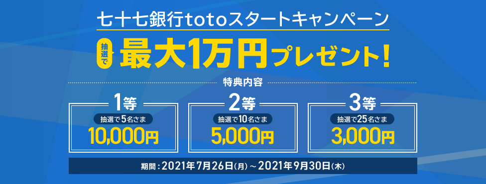 七十七銀行totoサービス開始記念！抽選で最大1万円プレゼント！