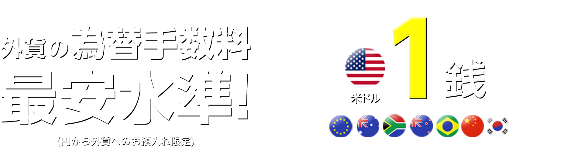 外貨の為替手数料最安水準！(円から外貨へのお預入れ限定)