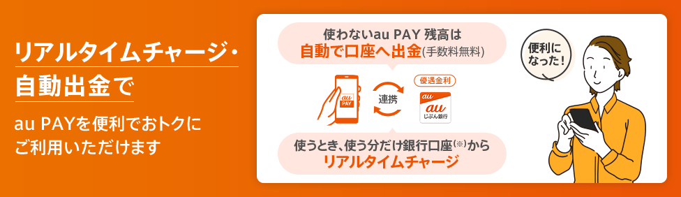 リアルタイムチャージ・自動出金でau PAYを便利でおトクにご利用いただけます